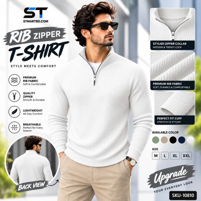 Premium Zipper Rib Thermal Tee - White