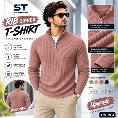 Premium Zipper Rib Thermal Tee - Dusty Rose