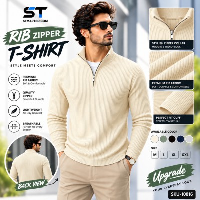 Premium Zipper Rib Thermal Tee -Bleach White